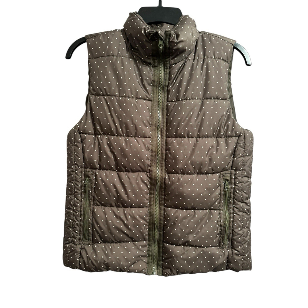 Laura Ashley Polka Dot Puffer Vest Womens Small Olive Green Full Zip Pockets - Picture 5 of 16